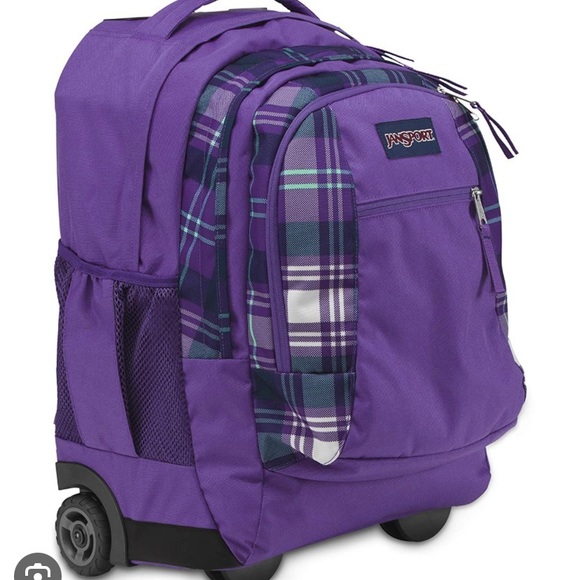 Jansport Bags Jansport Rolling Backpackpurple And Plaid Poshmark